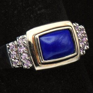 Ross-Simons - Vintage Lapis Lazuli and Pink Crystal Sterling Silver Ring - Size
